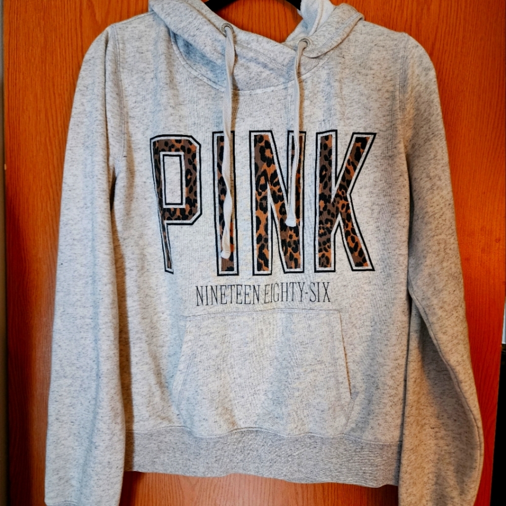 Victoria Secret PINK gray hoodie with leopard